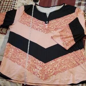 Pink and Black Chevron Long Sleeve Top
